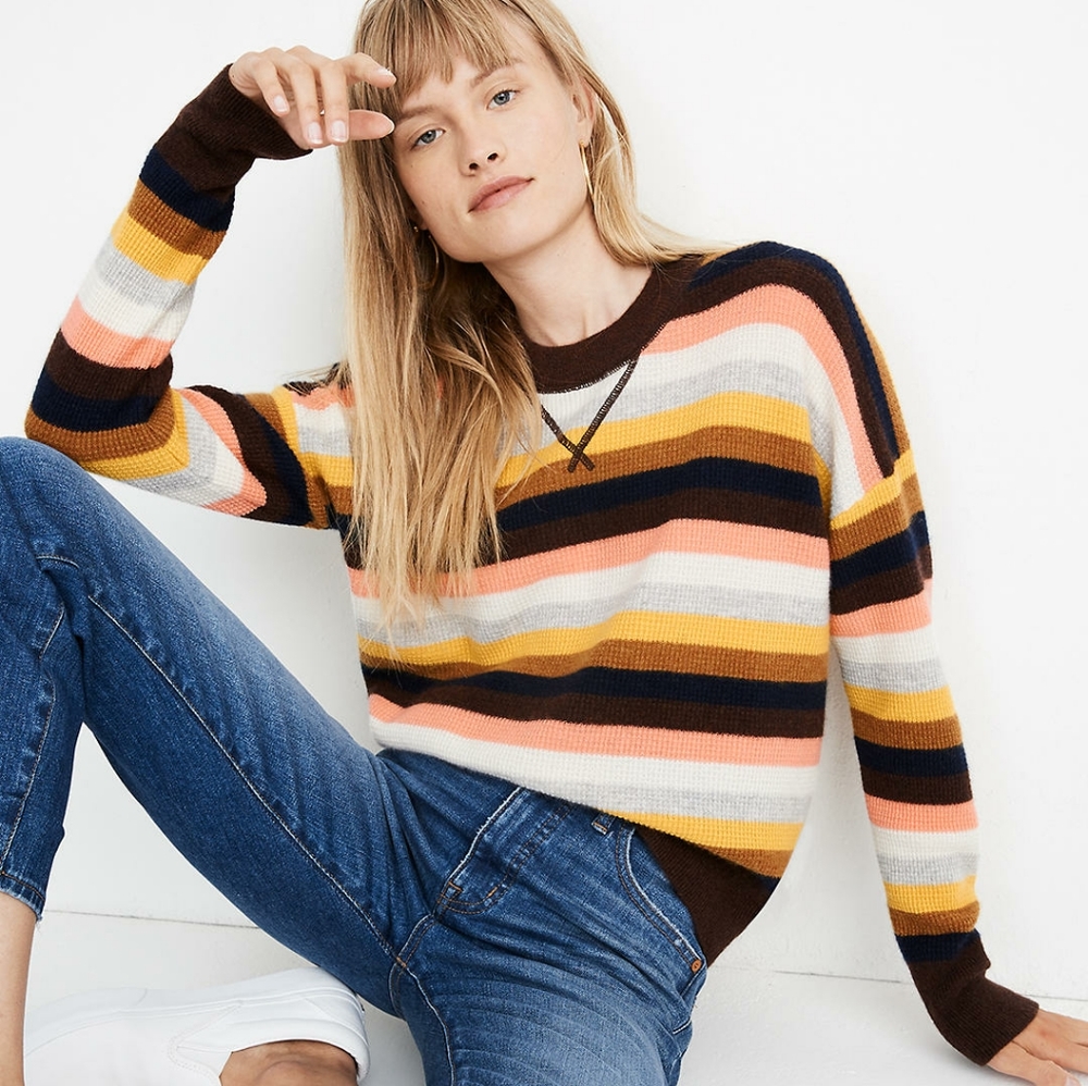 Madewell Cashmere Sweater in Reedham Stripe XXS